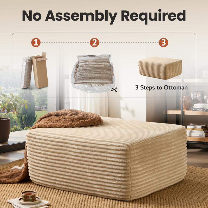 【Jumpstart Sale】Ovios 37" Plush Corduroy Cloud Velvet Boneless Ottoman for Sofa Couch, Ottoman Foot Rest, End of Bed Bench, Storage Chest, Load 660 lb, for Living Room, Bedroom, Entryway