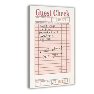 Guest Check Poster Canvas,Vintage Guest Check Wall Art Print,Pink Wall Decor For Family Bedroom Living Room Aesthetic