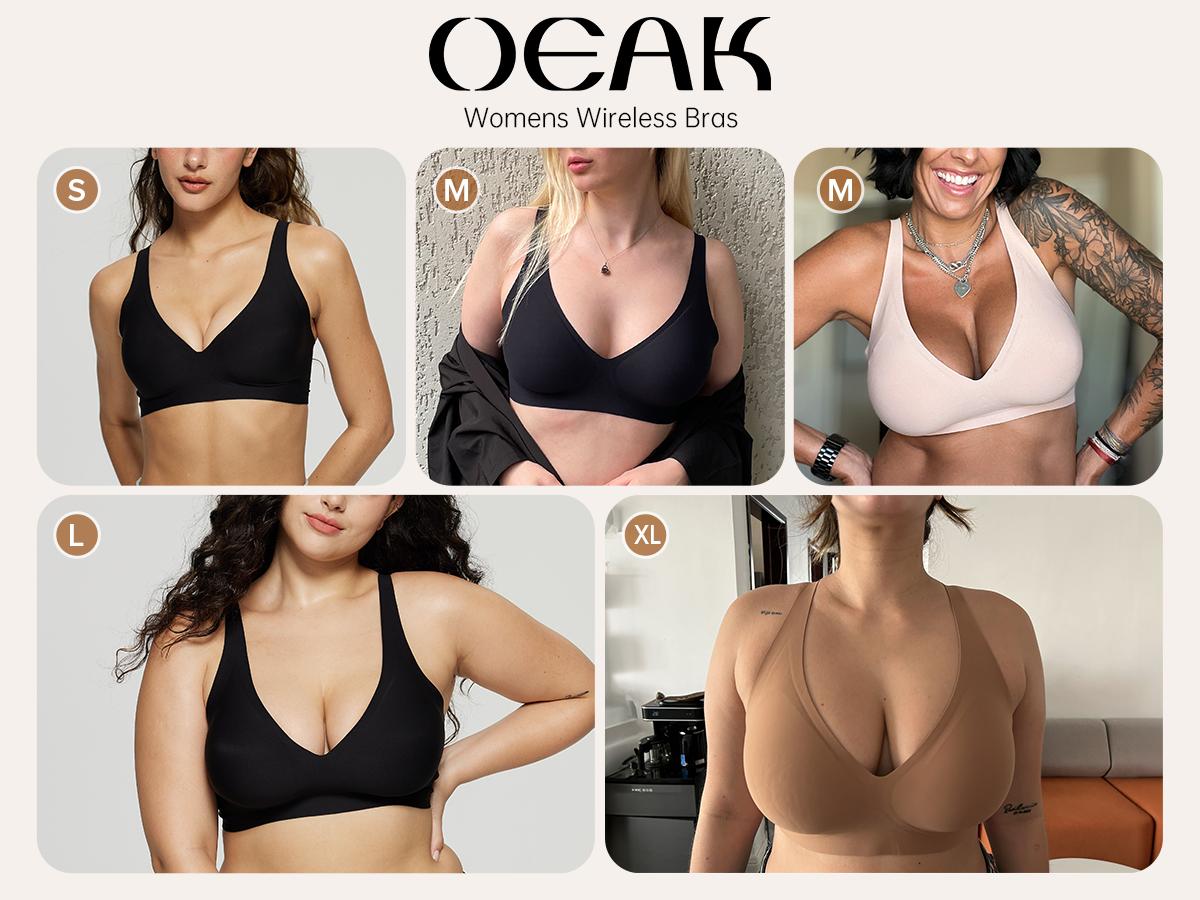 OEAK Womens Jelly Bras Wireless Comfortable Soft Push Up Bralettes Seamless Tshirts Bras Deep V Everyday Bras