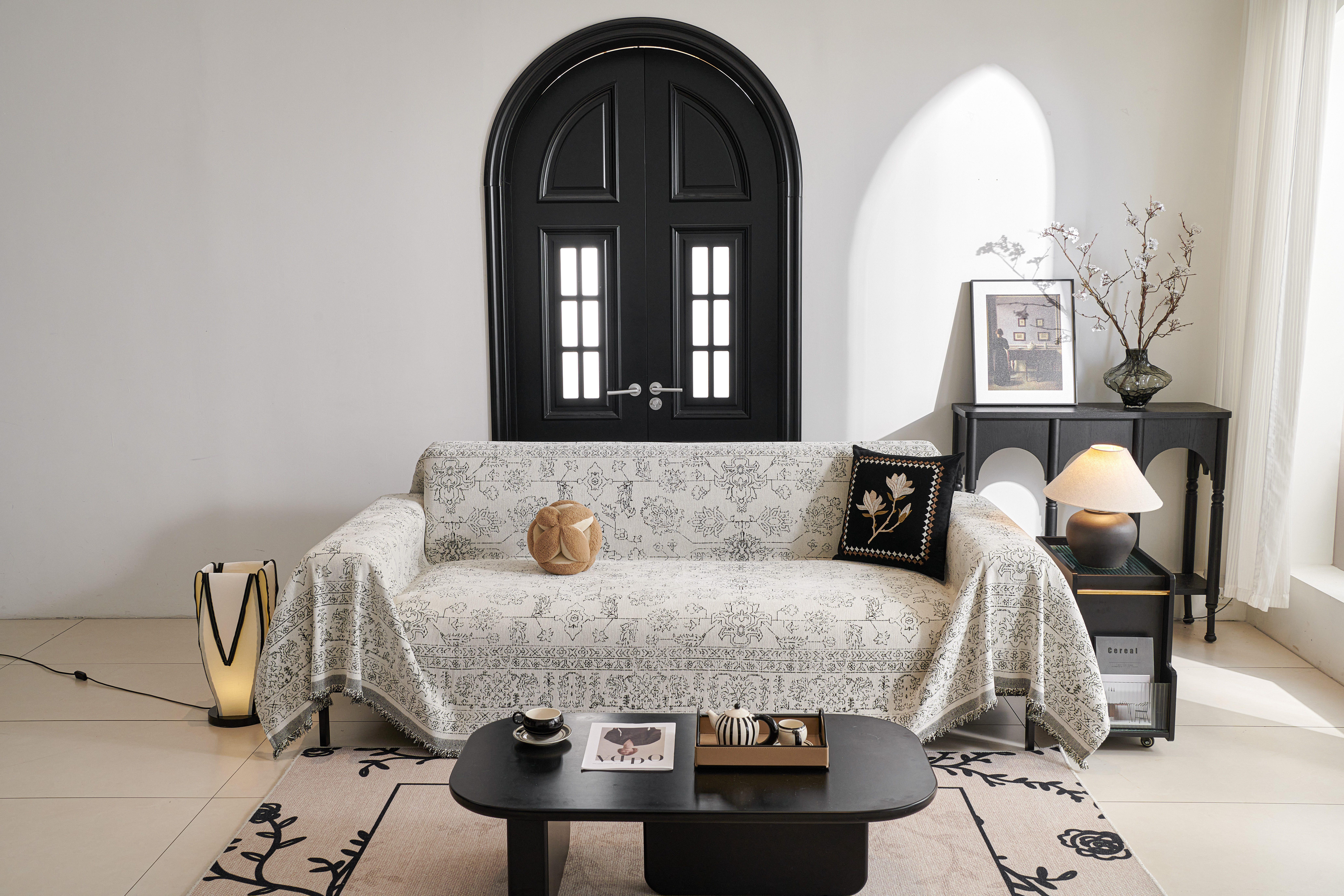 MeridianHome Flower Pattern Couch Cover, 1 Count Removable Washable Sofa Slipcover with Tassel Decor, Decorative Sofa Cover for Home Living Room #TikTokShopBlackFriday