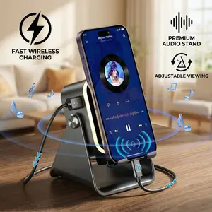 Wireless Speaker Stand with Built-in Power Bank, Foldable Adjustable Phone Tablet Holder, RGB Colorful Ambient Night Light, Bluetooth Portable Audio Desktop Decor Ideal Holiday Gift