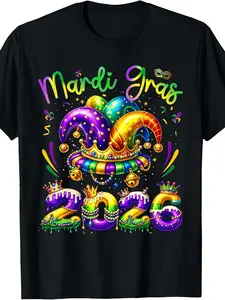 Mardi Gras 2026 Jester Outfit Kids T-Shirt |   Casual Tunic for Boys and Girls, Size 120-160, Crew Neck, Short Sleeves, Perfect for Spring/Summer