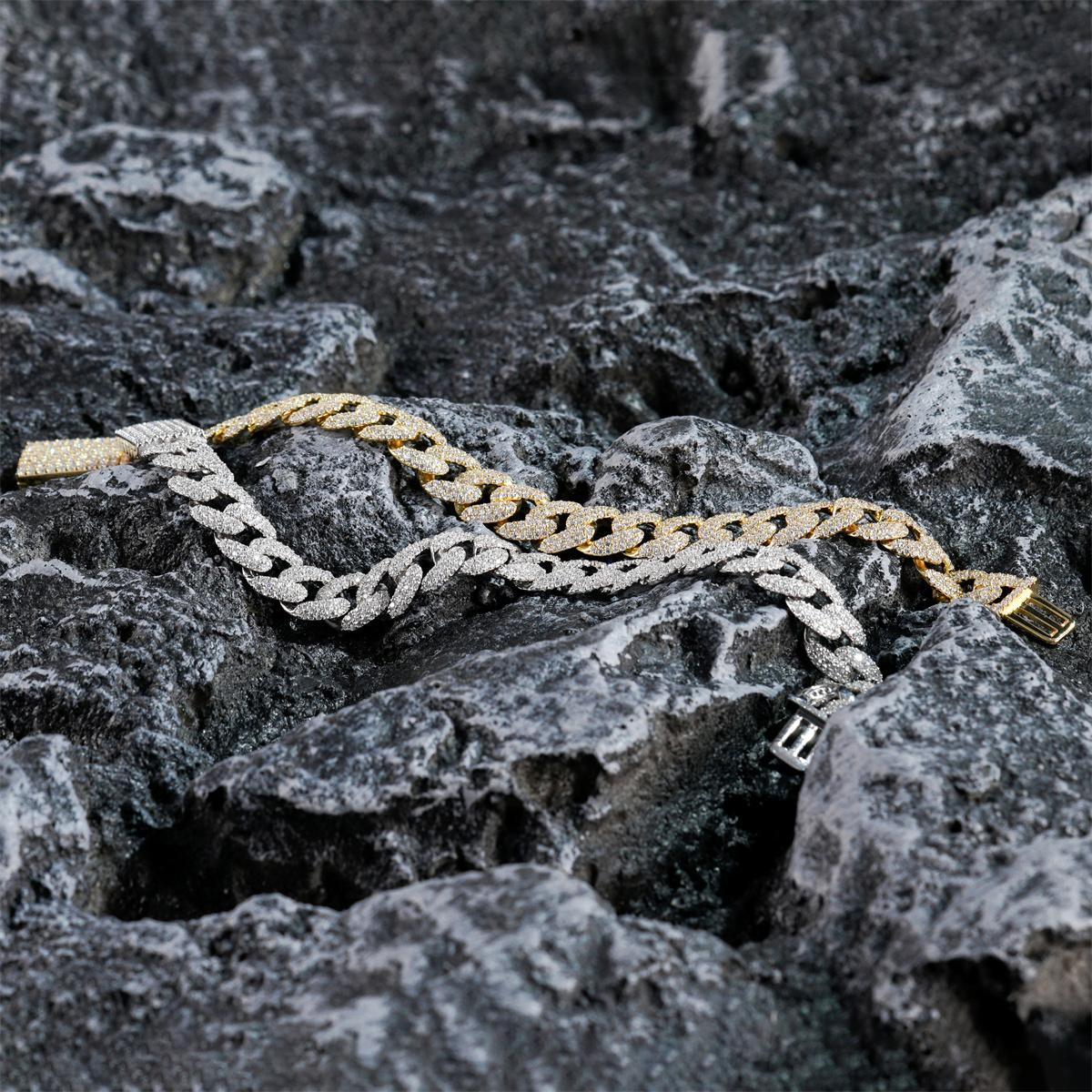 Delzzad (MSG.01) Hip Hop Bling Cuban Bracelet Necklace Chain VVS Synthetic Moissanite S925 Unisex Sparkle Cuban Chain Perfect for Any Occasion & Everyday Wear Birthday Anniversary Gifts