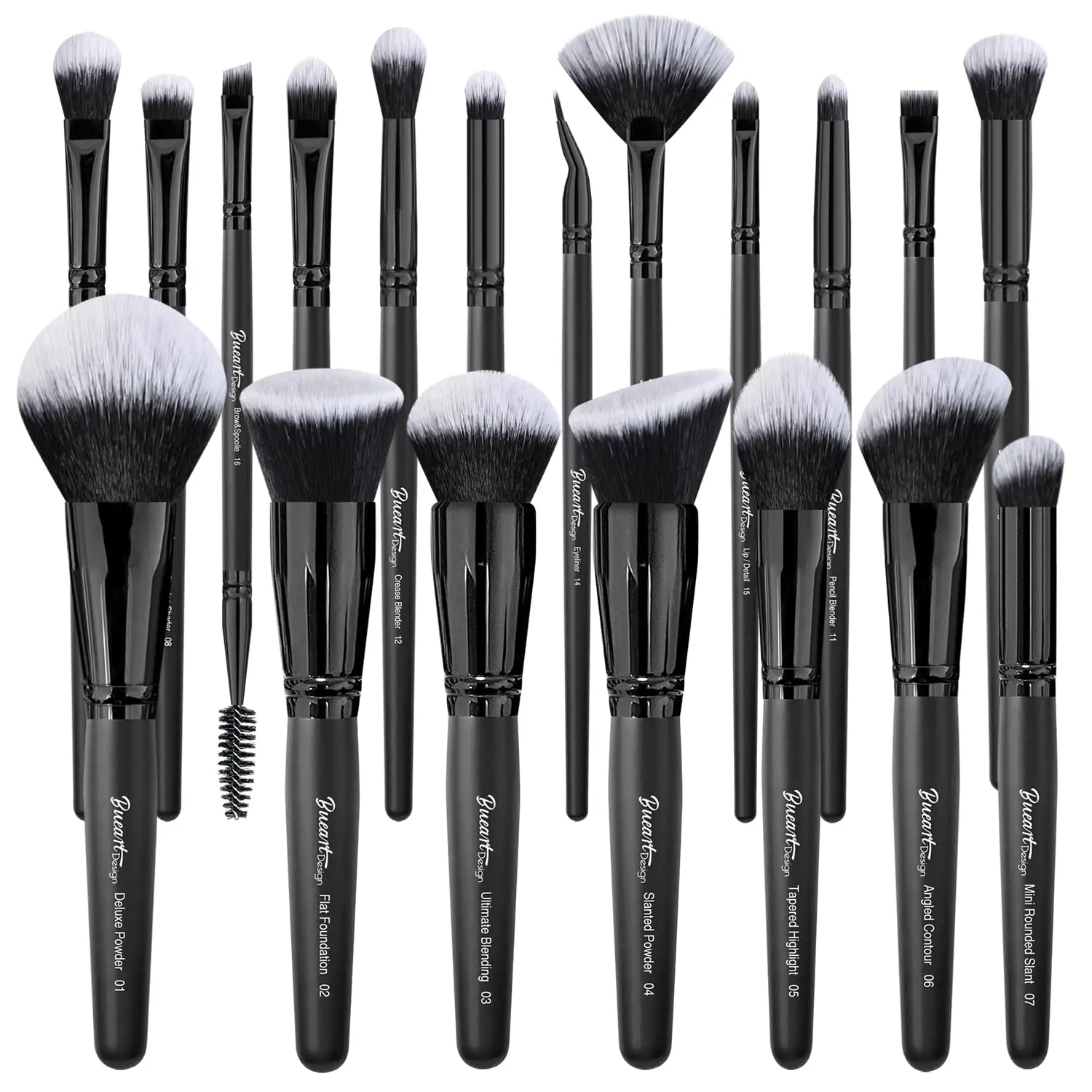 Bueart Design 19Pcs Ultra Soft Black-Labeled Dense Makeup Brush Set - Large Powder, Flat Foundation, Blending, Blush & Concealer Brushes with Travel Case