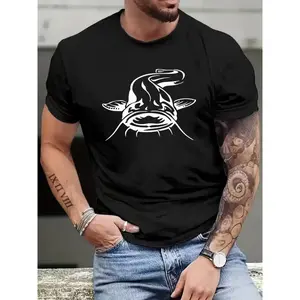 Catfish Print Tee Shirt, Tees For Men, Casual Short Sleeve T-shirt For Summer