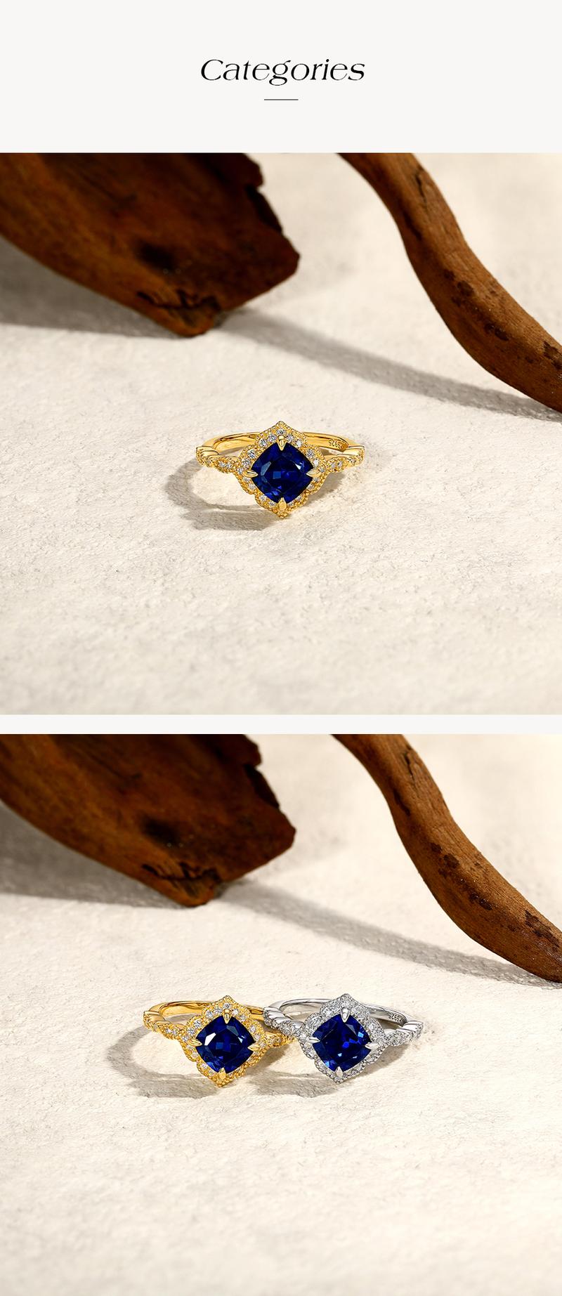 ATTAGEMS Cushion Cut 7.7mm Lab-Created Blue Sapphire Ring for Women 925 Sterling Silver Rings Fine Jewelry Party Holiday Engagement Gift R281