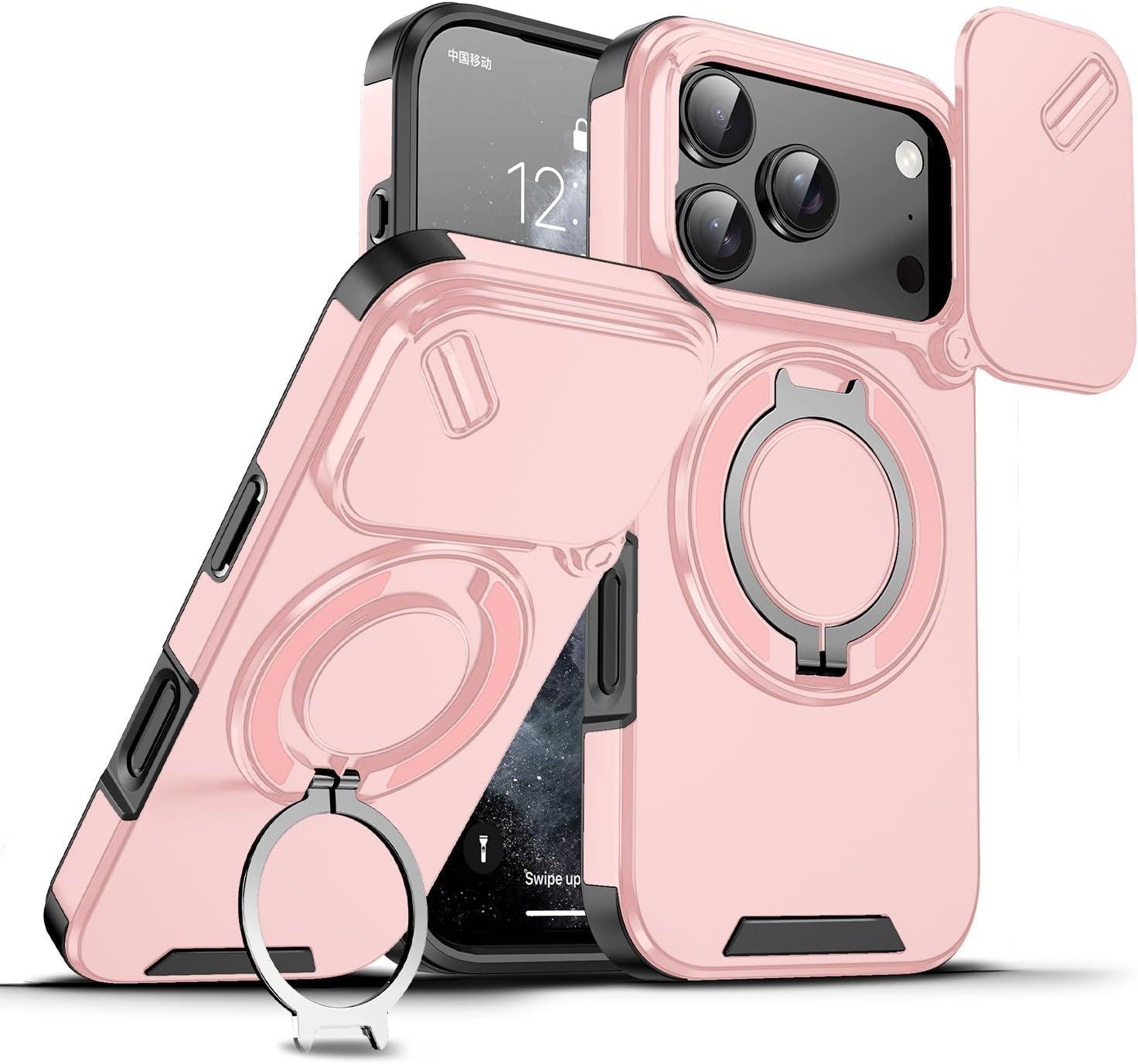[Free!!Ship!] 360 Degree Rotated Stand Shockproof Case for iPhone 17 Pro Max 16 15 14 13 Slide Camera Lens Protection Phone Cover Compatible with Mag Safe