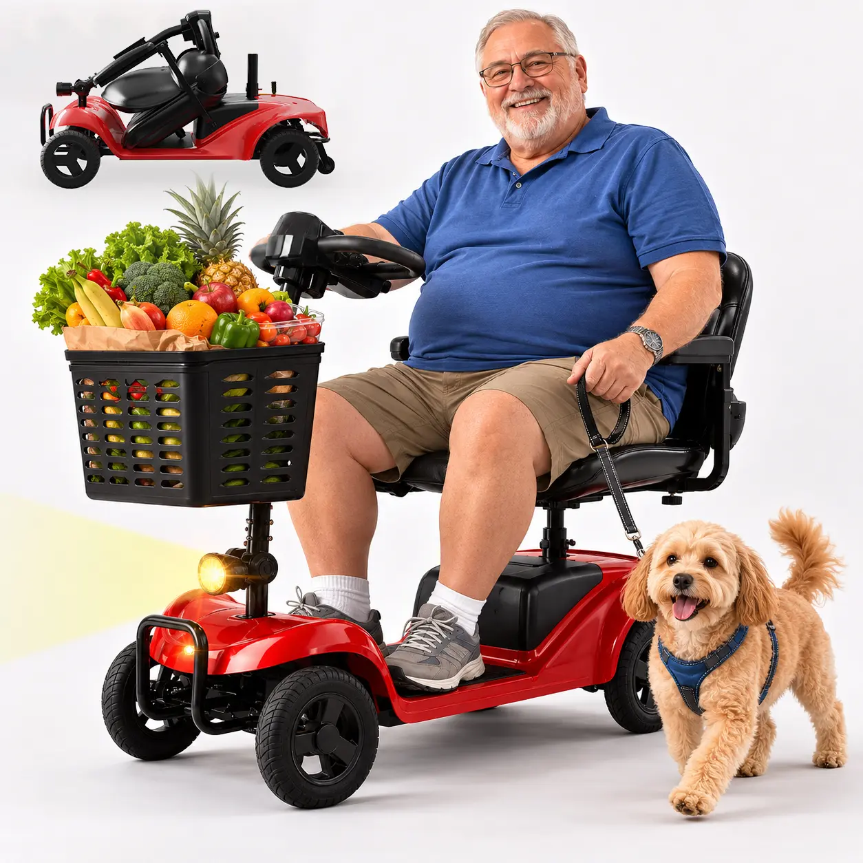 4 Wheel Medical Mobility Scooter for Seniors, Mobility Aid with 15-Mi Maximum Range, Included Charger, Storage Basket and Keys, No