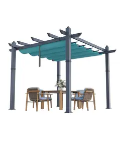 10x10 ft Aluminum Pergola Outdoor Metal Pergola with Adjustable Canopy Reinforced Frame Outdoor Shelter for Backyard Garden Deck - Blue