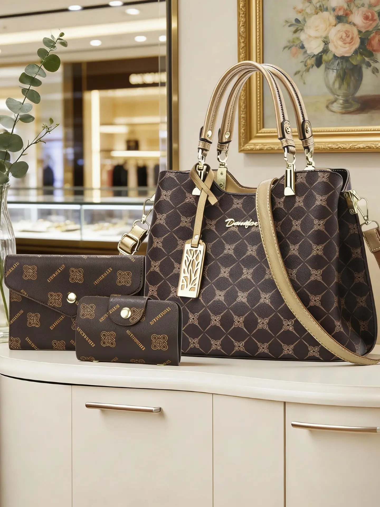 3-piece women's bag set: large-capacity handbag, printed shoulder bag, and crossbody bag for work, commuting, dating, or gifts. Perfect for Thanksgiving, Mother's Day, birthdays, Valentine's Day, and Christmas.