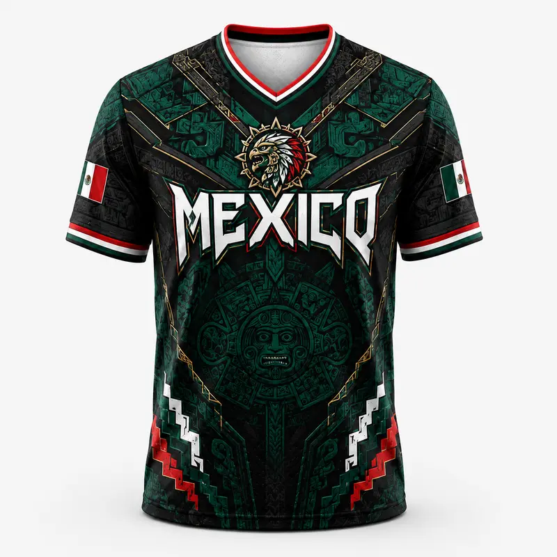 Men’s V-Neck Short Sleeve Sportswear Gym Tees - Lightweight Ethnic Athletic Apparel Tops with Aztec Calendar-Inspired Eagle Warrior All Over Print, for Soccer Fan Style Game Day, Party Outfits