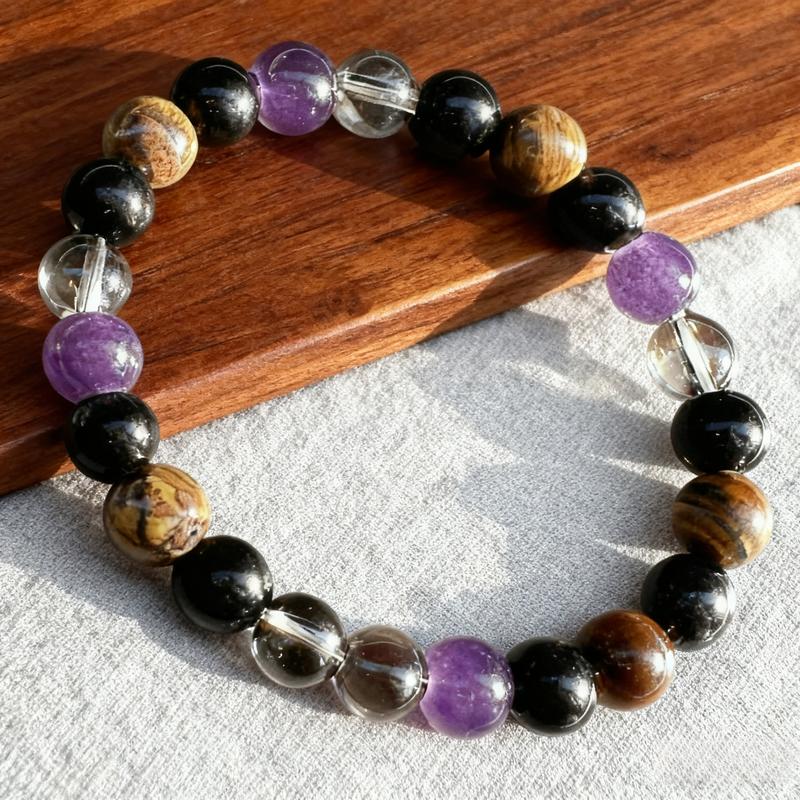 Tiger Eye & Black Obsidian Boho Style Protection Bracelet for Women Men, 8mm Crystal Beaded Bracelet, Perfect Self-Care Jewelry Gifts, Handmade Gemstone Reiki Spiritual Christmas Gift for Daily Wear