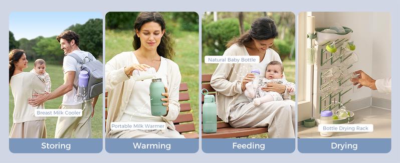 Momcozy 22oz Portable Breast Milk Cooler for On-the-Go, 360° Complete Cooling for 24 Hours, Spacious Travel Breastmilk Chiller with 2 Baby Bottles for Storage【B】