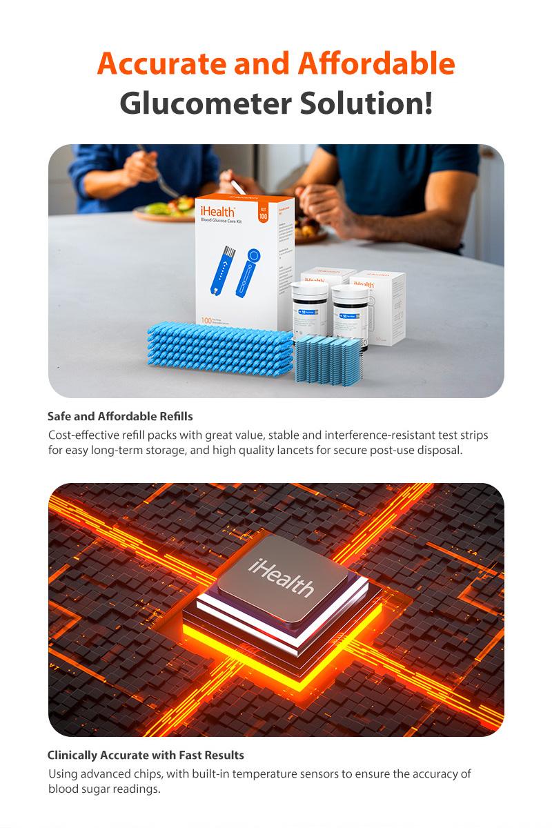 iHealth Acacia Blood Glucose Monitor Kit with 100 Glucometer Strips, 100 Lancets, 1 Blood Sugar Monitor, 1 Lancing Device & Travel Bag for Diabetes Testing