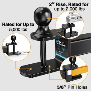 Nilight 3 in 1 ATV UTV Multi Hitch Mount with 2 inch Ball Hitch Rated 2000 LBS Fits 2 Inch Receiver Winch Strap Loop Rated 5000 LBS