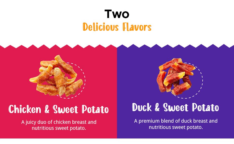 Hubert Gourmet Sweet Potato Wraps Dog Treats all-natural Puppy Snacks - Chicken & Duck Flavor Dog Chips