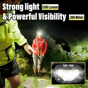 1200 Lumens Motion Sensor Headlamp - 8 Modes with Red SOS, 300M Beam, Rechargeable LED Work Light, Sweat-Absorbing Headband, Water-Resistant for Camping, Running, Hiking, Fishing, Auto Repair