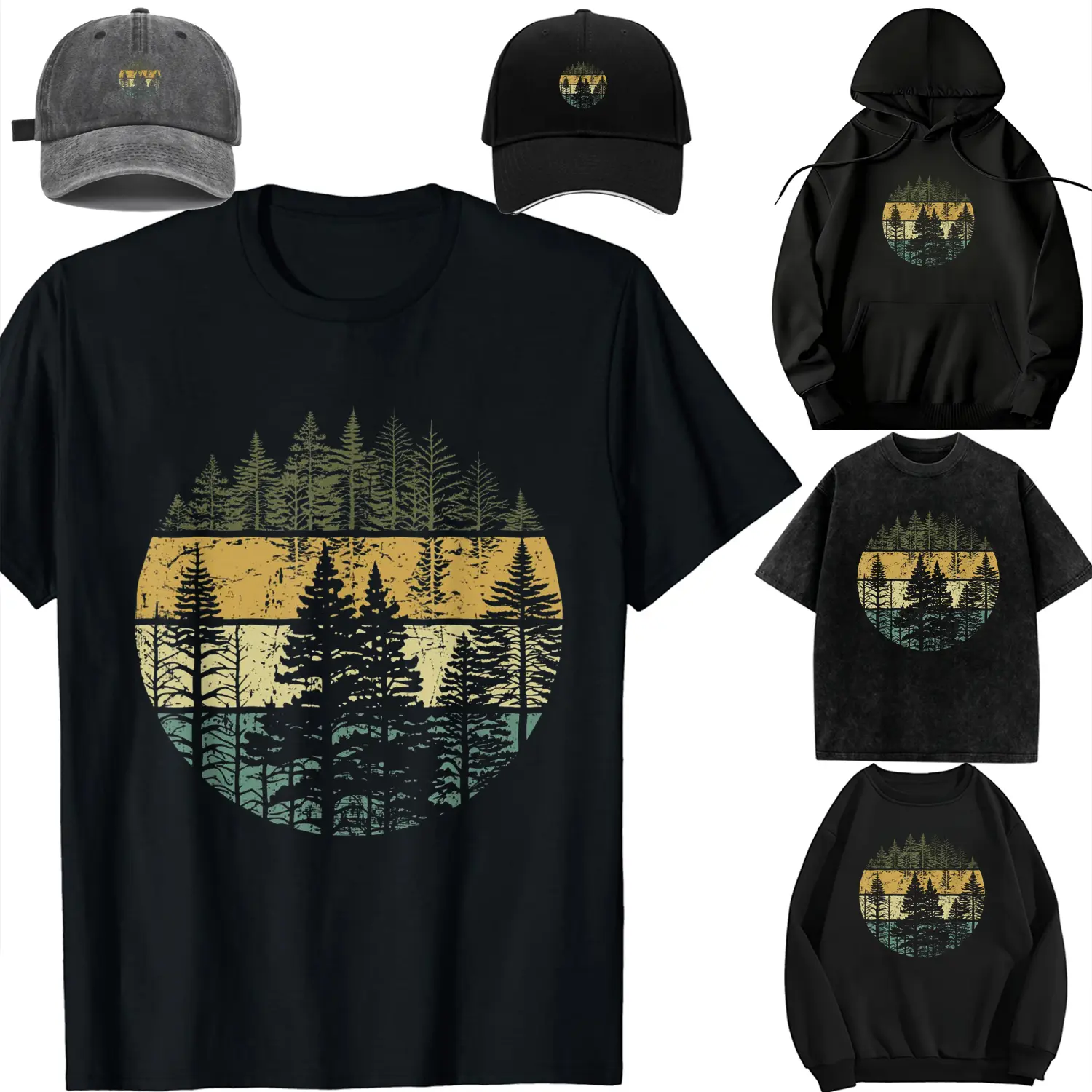 Women's Long-Sleeve T-Shirt with DIY Retro Vintage Forest Print, Soft 100% Cotton with Moderate Stretch for Casual Wear