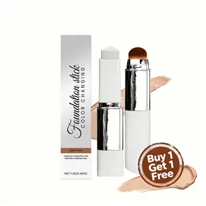 Deep Skin Tone Cover Cream Stick - Product Korean Color-Changing Foundation Stick - Medium to Full Coverage Dewy Finish Base Makeup - Dual-Ended with Detachable Brush