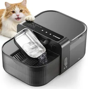 Oneisall Filterless Cat Water Fountain | 3.5L Automatic Stainless Steel Pet Dispenser with Separated Clean & Waste Tank, 2000mAh Battery (64-113 Days Runtime), Cordless, Detachable Easy-to-Clean Bowl, Scheduled Water Change (Up to 6x Daily)