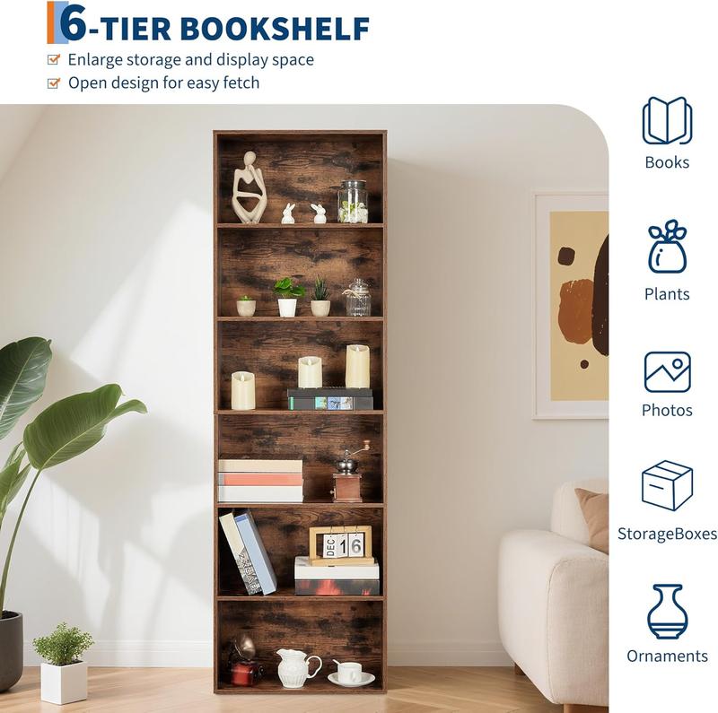 Industrial-Grade 6-Tier Bookcase, Heavy-Duty Rustic Storage Shelf with Anti-Tip Safety Design – Sturdy Organizer for Home Office, Living Room, Bedroom & Library in Modern Farmhouse Style Industrial-Grade 6-Tier Bookcase, Heavy-Duty Rustic Storage Shelf with Anti-Tip Safety Design – Sturdy Organizer for Home Office, Living Room, Bedroom & Library in Modern Farmhouse Style