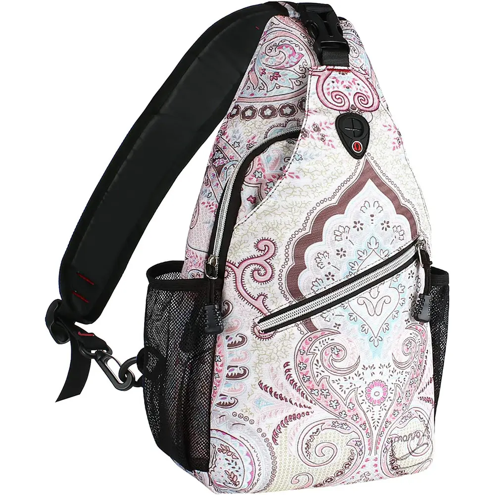 MOSISO Women's Casual Floral Print Sling Backpack, Water Resistant Polyester Crossbody Daypack for Travel with Adjustable Shoulder Strap, Fits 11-inch Tablet, Zipper