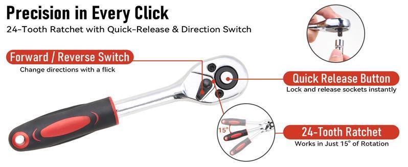 46/53 pcs Car Repair Tool Kit, Household Machinery Tools Set,Standard Socket Wrench, 1/2 * 1/4 "3/8" Drive Depth,Ratchet Screwdriver Compatible with Car Repair & Bicycle Repair, Hardware Toolbox,Auto Household, Christmas Gift for Dad,Black/Green