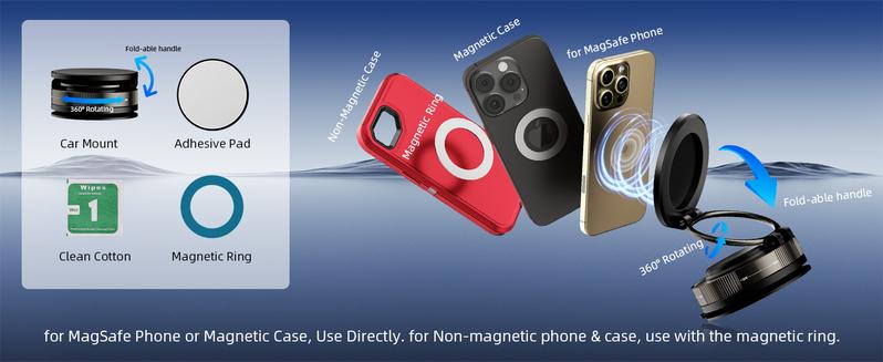 360° Adjustable Vacuum Magnetic Phone Holder, Suction Cup Phone Mount for Magsafe, Portable Cell Phone Holderfor Car,Makeup/Gym/Mirror, Fit for iphone 11 and above