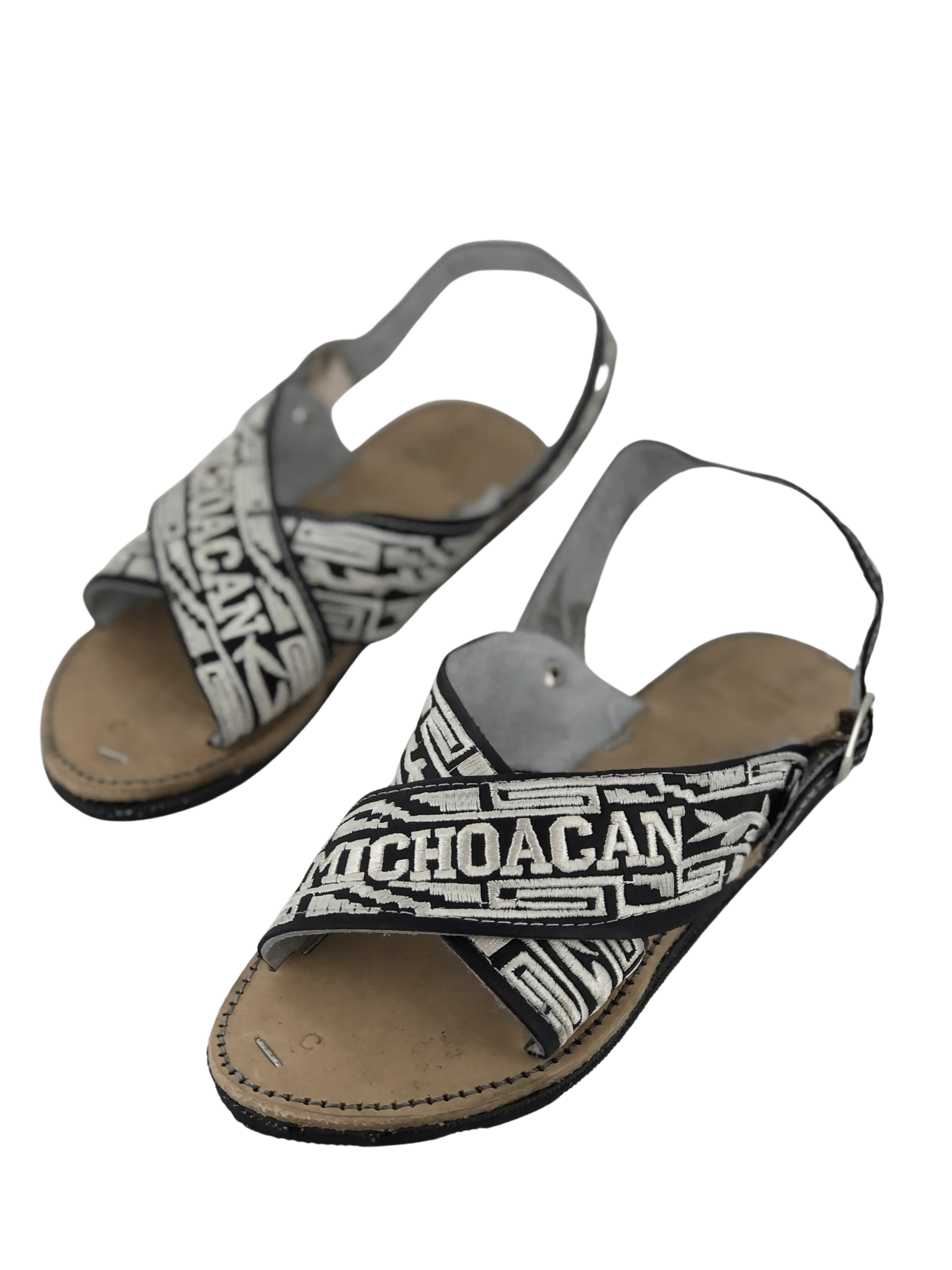 Men's White Letters "Michoacan" Silk Thread Leather Cruzado Huarache Shoe