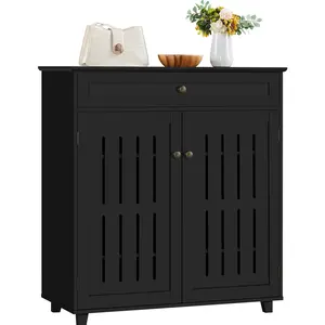 Costoffs 4-Tier Shoe Organizer Cabinet with Drawer, Adjustable Shelves & Louvered Doors Stylish Wooden Storage for Entryway, Hallway, Closet or Living Room