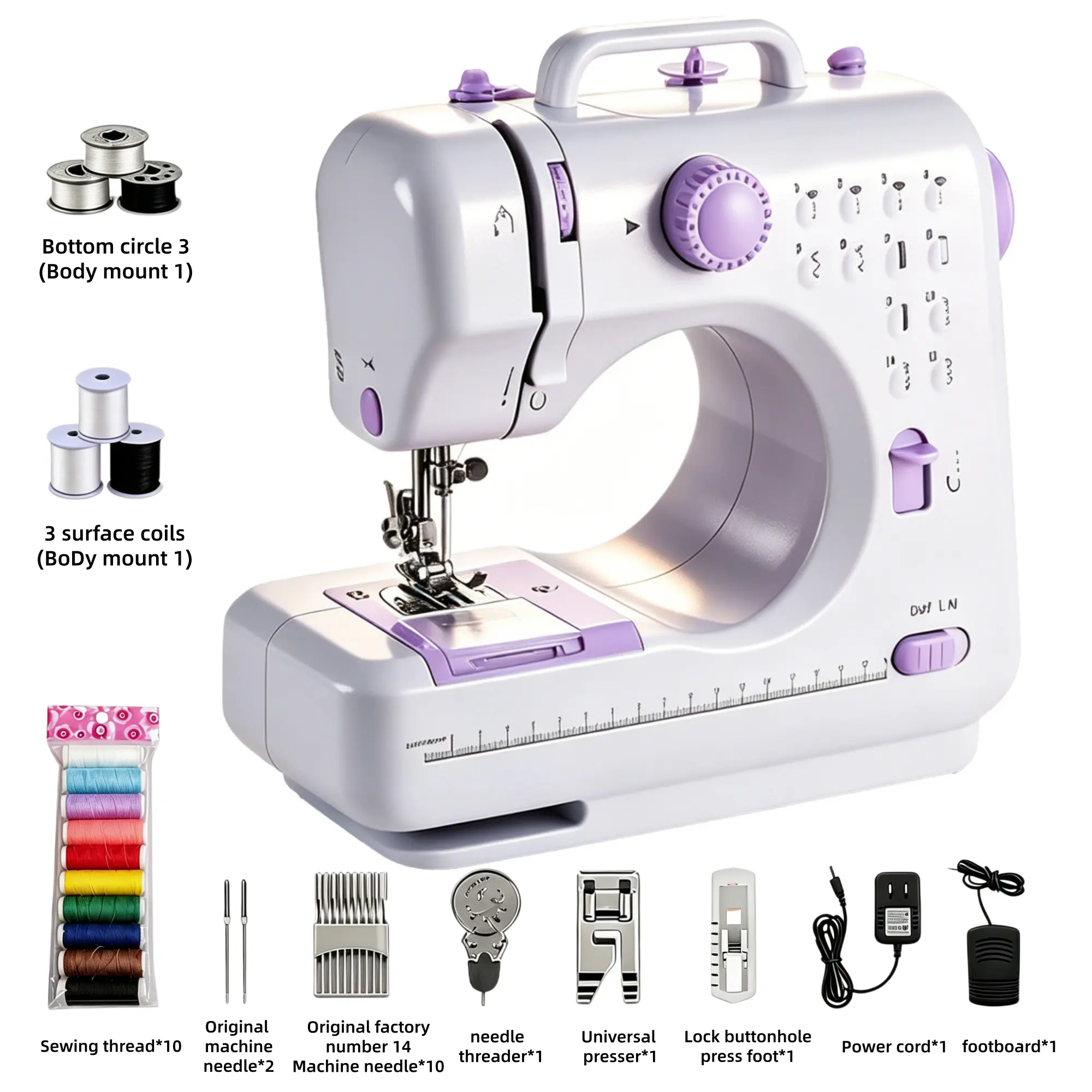 Portable Electric Sewing Machine for Beginners, 12 Built‑in Stitches, 2‑Speed Adjustable with Reverse Sewing, LED Light, Foot Pedal, Comes With Complete Sewing Accessories, Household DIY Craft Clothes Mending Sewing Tool, School, Mother's Day Gift