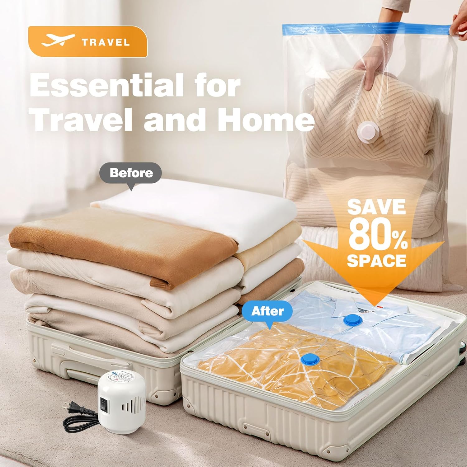 15 Pack Travel Vacuum Storage Bags with USB Electric Pump, Combo Space Saver Vacuum Seal Bags for Clothing Travel Vaccine Sealed Storage Bag for Comforters Blankets Clothes Suitcase, Clear 15 Pack Travel Vacuum Storage Bags with USB Electric Pump, Combo Space Saver Vacuum Seal Bags for Clothing Travel Vaccine Sealed Storage Bag for Comforters Blankets Clothes Suitcase, Clear