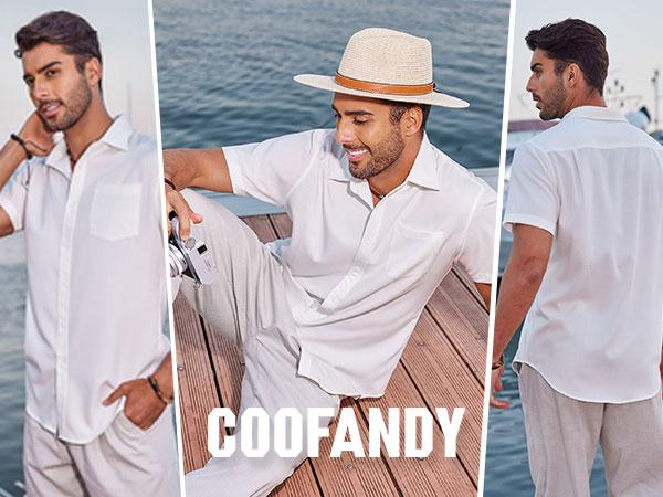 COOFANDY Men's Linen Shirts Casual Button Down Short Sleeve Summer Beach Dress Shirt Menswear Soft Classic Chino Plain Top Elegant Stylish