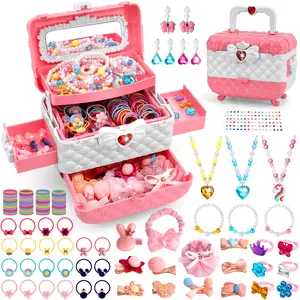DeluxeGirls Princess Dress Up & Jewelry Set, Kids Pretend Play Beauty Toys with Storage Box, Hair Accessories, Necklaces, Earrings, Rings, Bracelets, Ideal Birthday Gift for Girls Age 3-12
