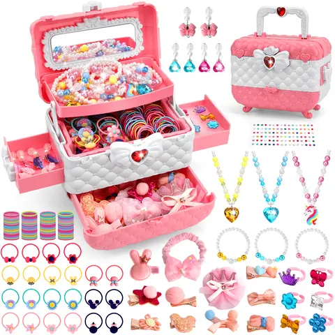 Kids Princess Pretend Jewelry Set, Dress Up Accessories with Necklace Bracelet Ring Crown, Perfect Gift for Girls 3+