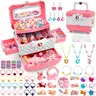 Kids Princess Pretend Jewelry Set, Dress Up Accessories with Necklace Bracelet Ring Crown, Perfect Gift for Girls 3+