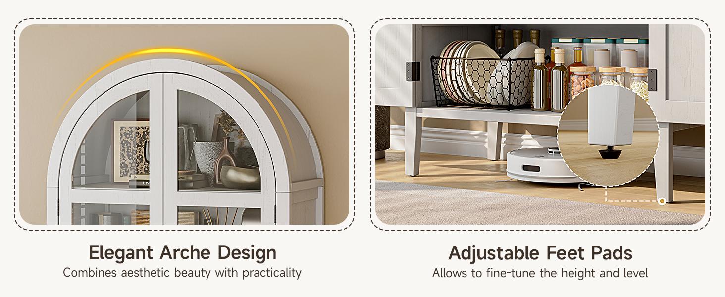 【SPRING GLOW UP】ONBRILL 71''Tall Arched Storage Display Cabinet, 5-Tier Kitchen Pantry With Glass Doors & Shelves