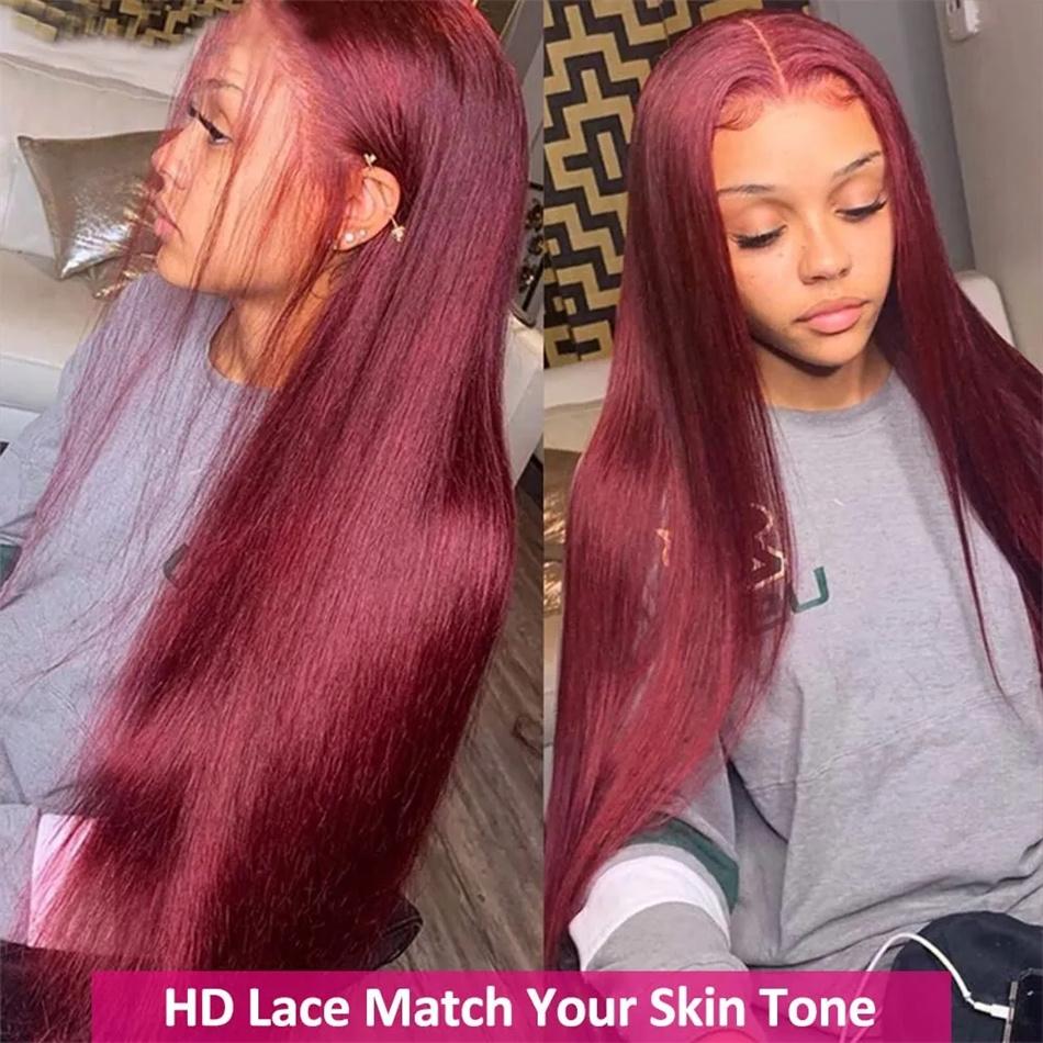 [Super Deal] Hot Star 99J Burgundy Colored HD Lace Front Human Hair Wigs 13x6 Lace Frontal Human Hair Wigs For Women Raw Indian Straight and Body Wave Wigs