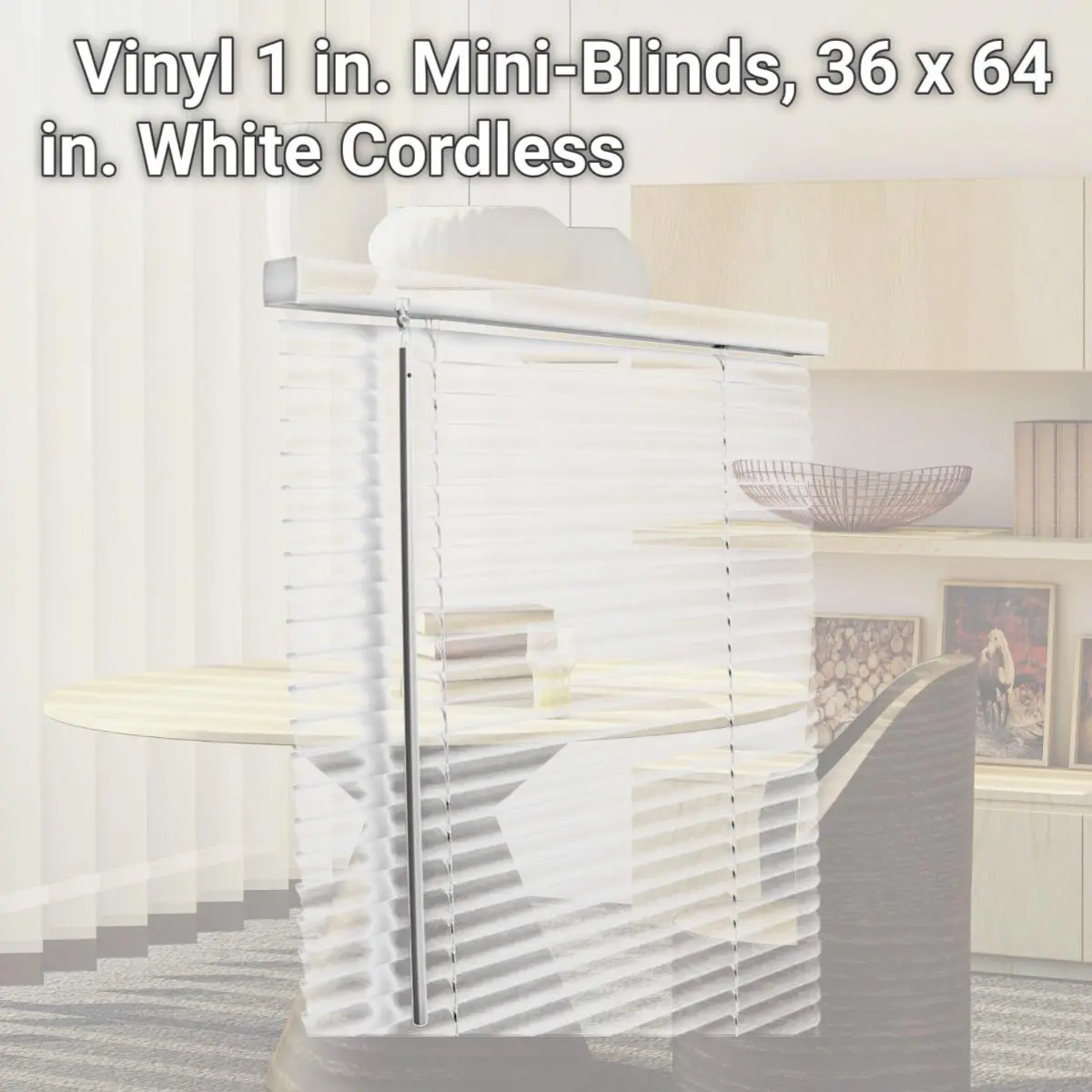 212 MAIN Cordless 1 in. White Vinyl Horizontal Slats Mini-Blind, Up/Down Function, Washable for Baby Room Decor, Hardware Incl., 36 x 64 in