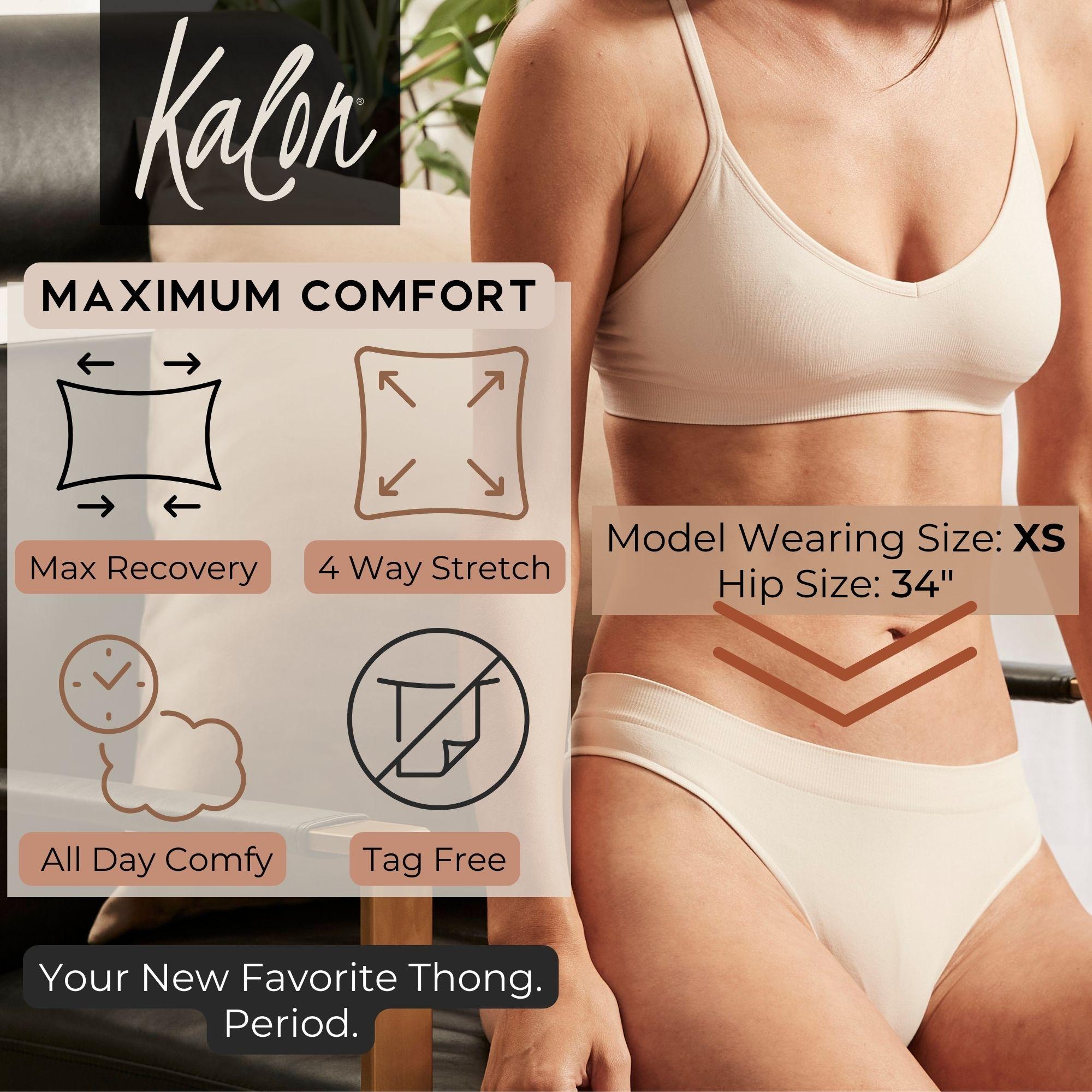Kalon 6-Pack Women's Seamless Thong Underwear XS-4XL Stretchy & Comfy Knit Womenswear Soft Comfort Gym Panties Lady undies