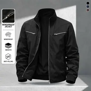 Men's multi-color stand-up collar zipper pocket jacket, scratch-resistant and wear-resistant light and thin fabric, retro commuter style, daily street, workplace leisure adaptation, simple and versatile trend