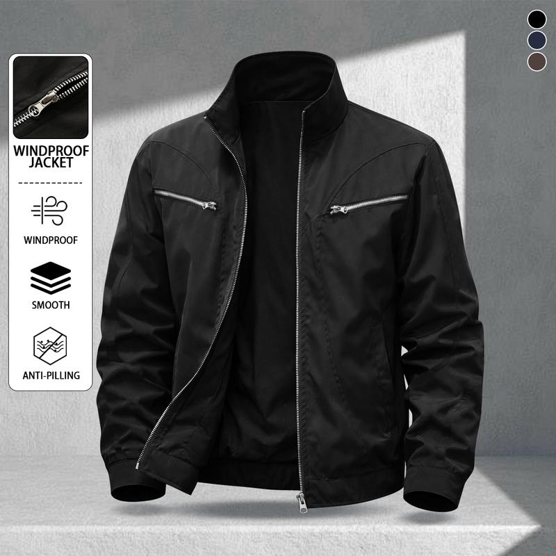 Men's multi-color stand-up collar zipper pocket jacket, scratch-resistant and wear-resistant light and thin fabric, retro commuter style, daily street, workplace leisure adaptation, simple and versatile trend