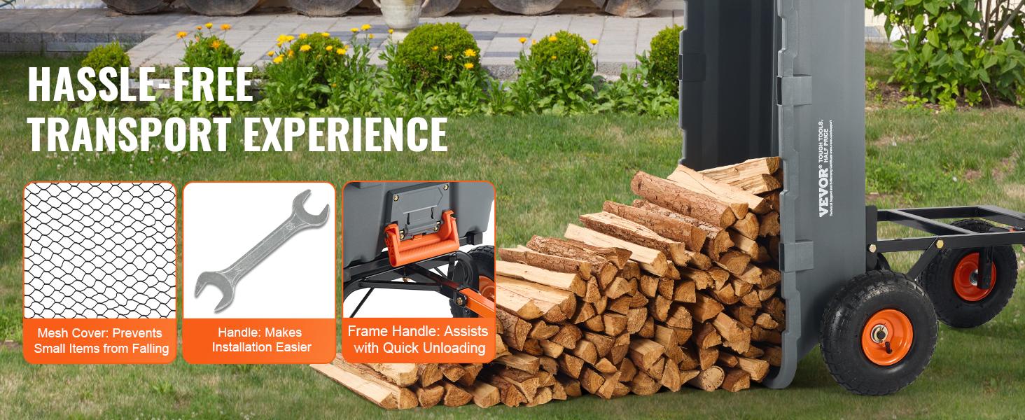 VEVOR Poly Garden Dump Cart with Easy to Assemble Steel Frame, TikTokShopBlackFriday, 2-in-1 Convertible Handle, 13 Inch Tires, Max Capacity 1500 lbs, Utility Wheelbarrow Productivity Yard