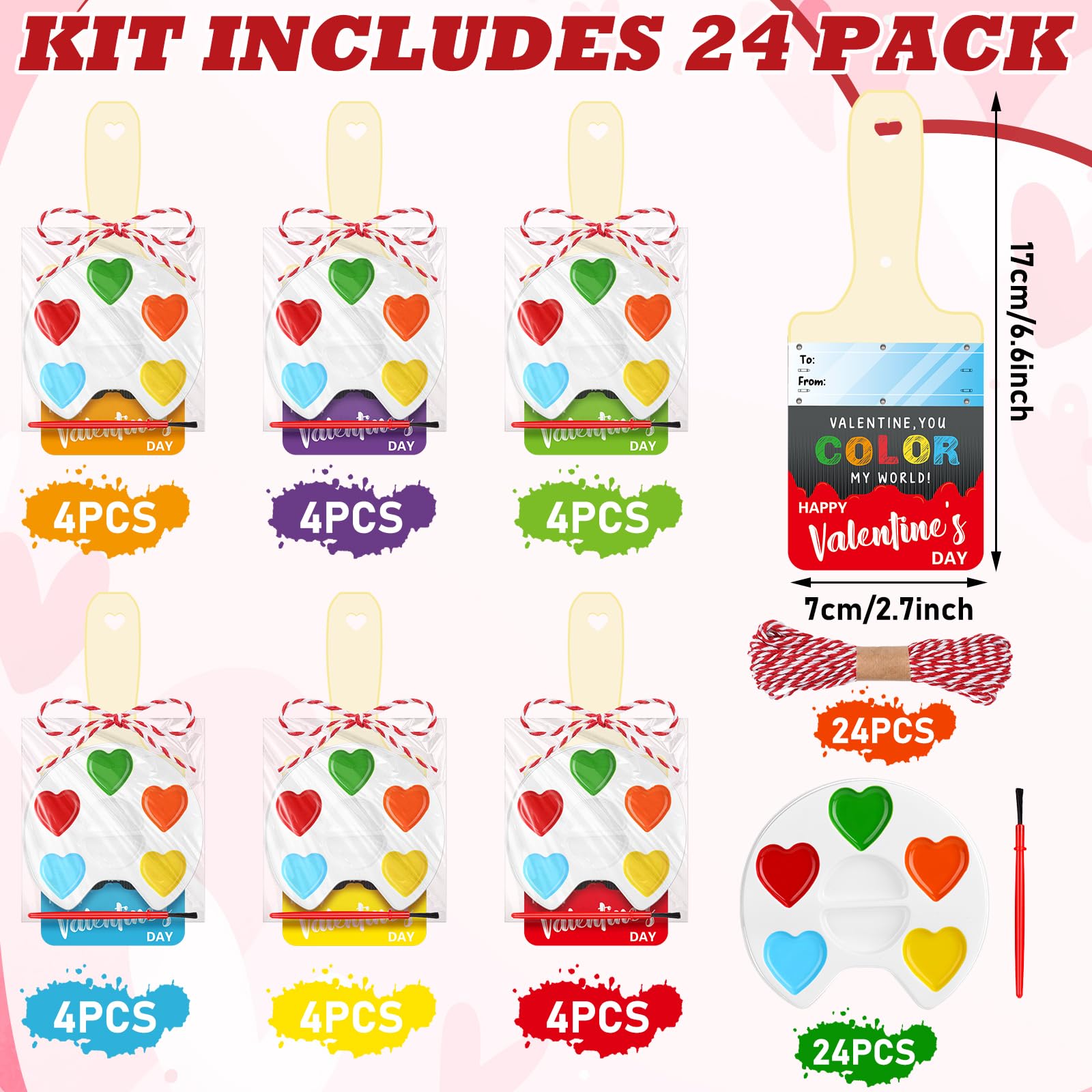 [Valentines Idea] 24 Sets Watercolor Paint Sets Mini Water Color Paints with Valentine Card Heart Shaped Paint Sets for Valentine's Gifts Art Party Favors End of Year Gifts Birthday Classroom Gifts Art Supplies for Beginner Painting