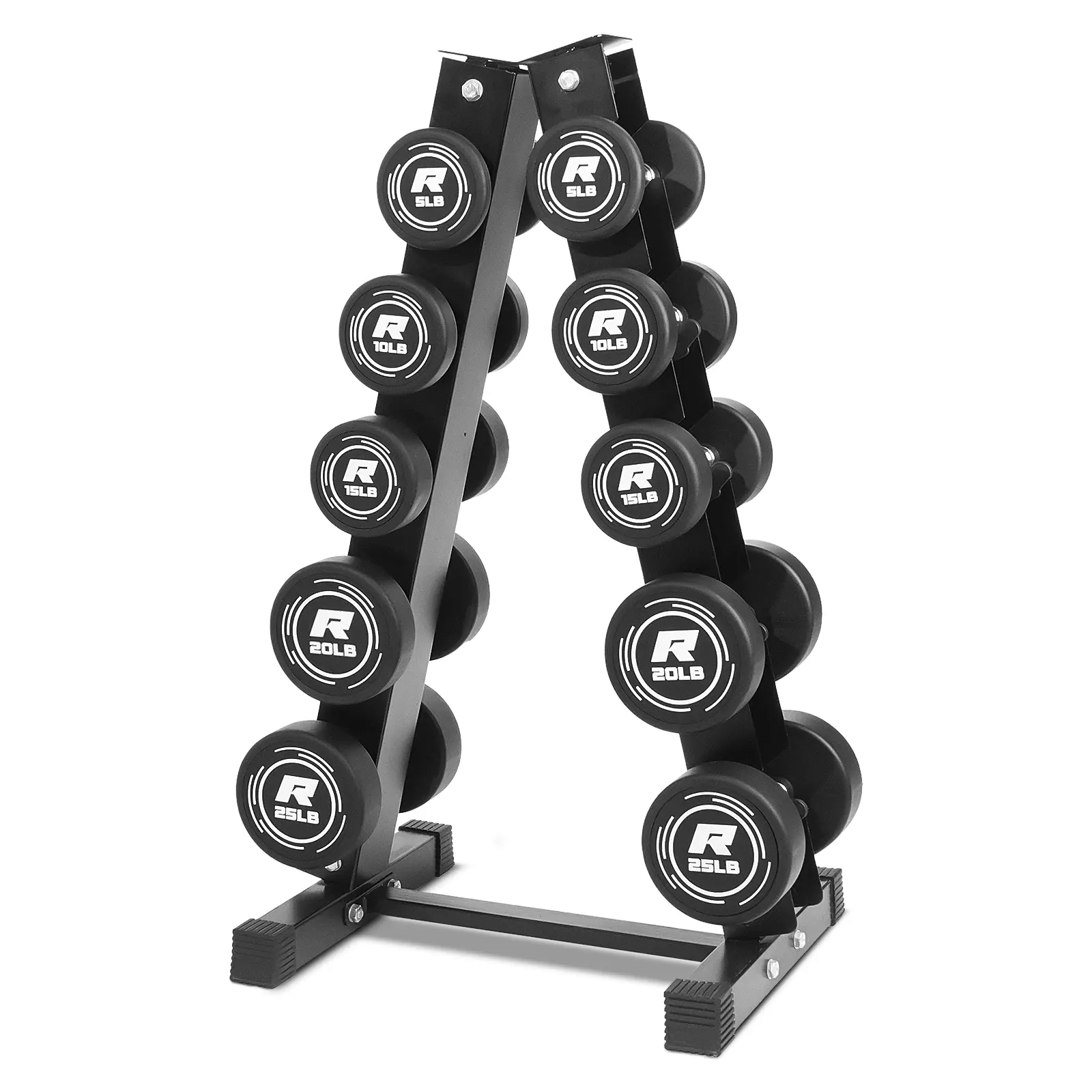 RITFIT Dumbbell Set with A-Frame Rack - Round Head PVC-Coated 5lb to 60lb Weights, Knurled Grips for Secure Hold, Muscle Training Equipment for Home Gym Arm Strength Training, Balanced Durable Fitness Gear