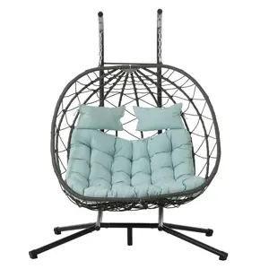 2-Person Egg Swing with Stand Indoor Outdoor Hanging Basket for Bedroom Living Room Balcony Patio Wicker Sturdy Durable UV-Resistant Comfortable Ergonomic Design Foldable Easy Maintenance