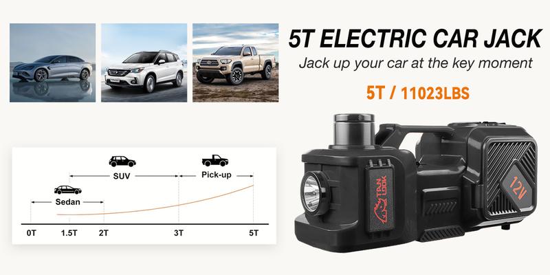 New Model Black 5-Ton Hydraulic Electric Jack with LED Light Air Compressor Toolbox Set for Tire Changing Inflation Versatile Tool Kit