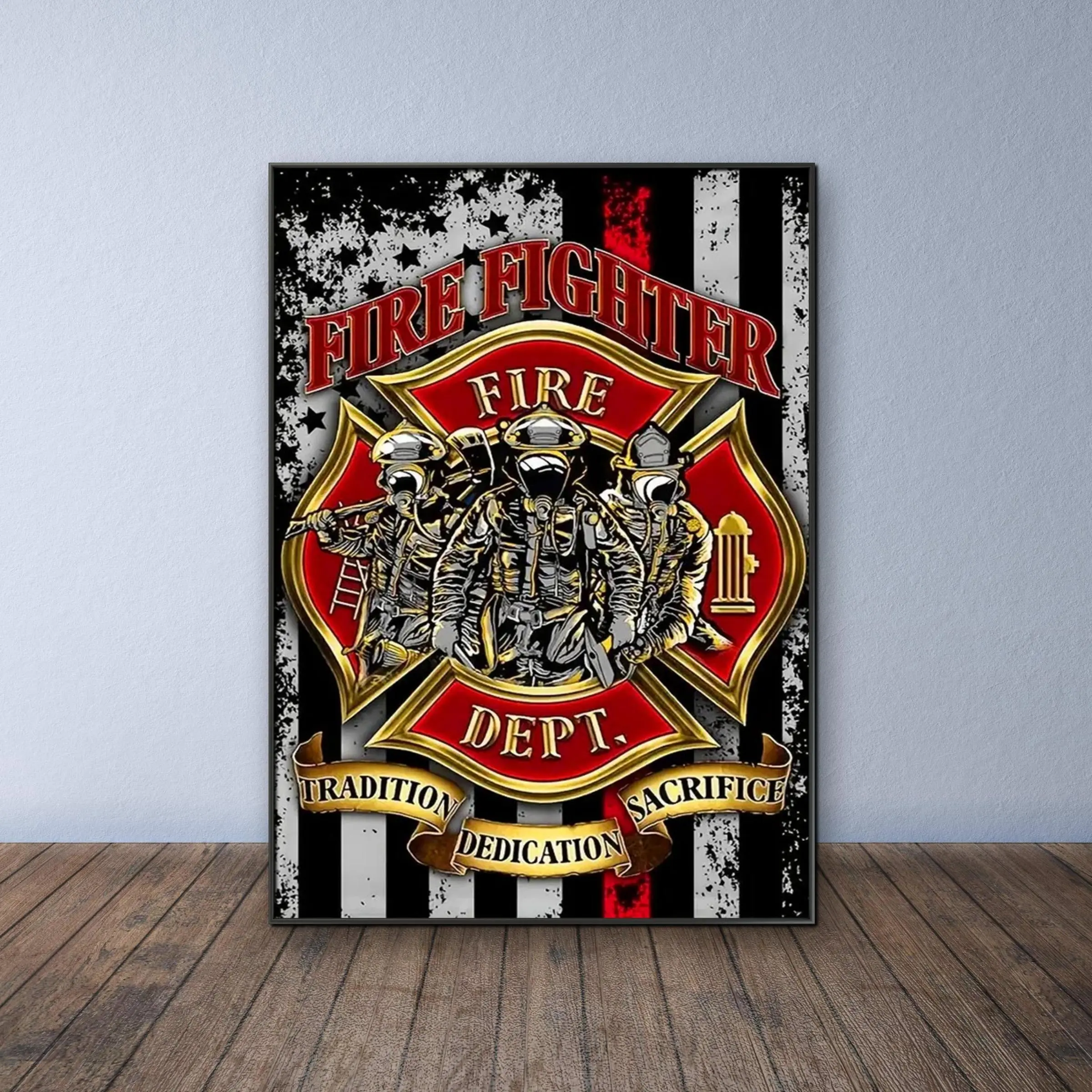 Firefighter Pattern DIY Diamond Arts Colorful Painting Kit without Frame, 5D Diamond Arts Colorful Painting Kit, Wall Art Decor for Home Living Room Bedroom, Diamond Painting Kits