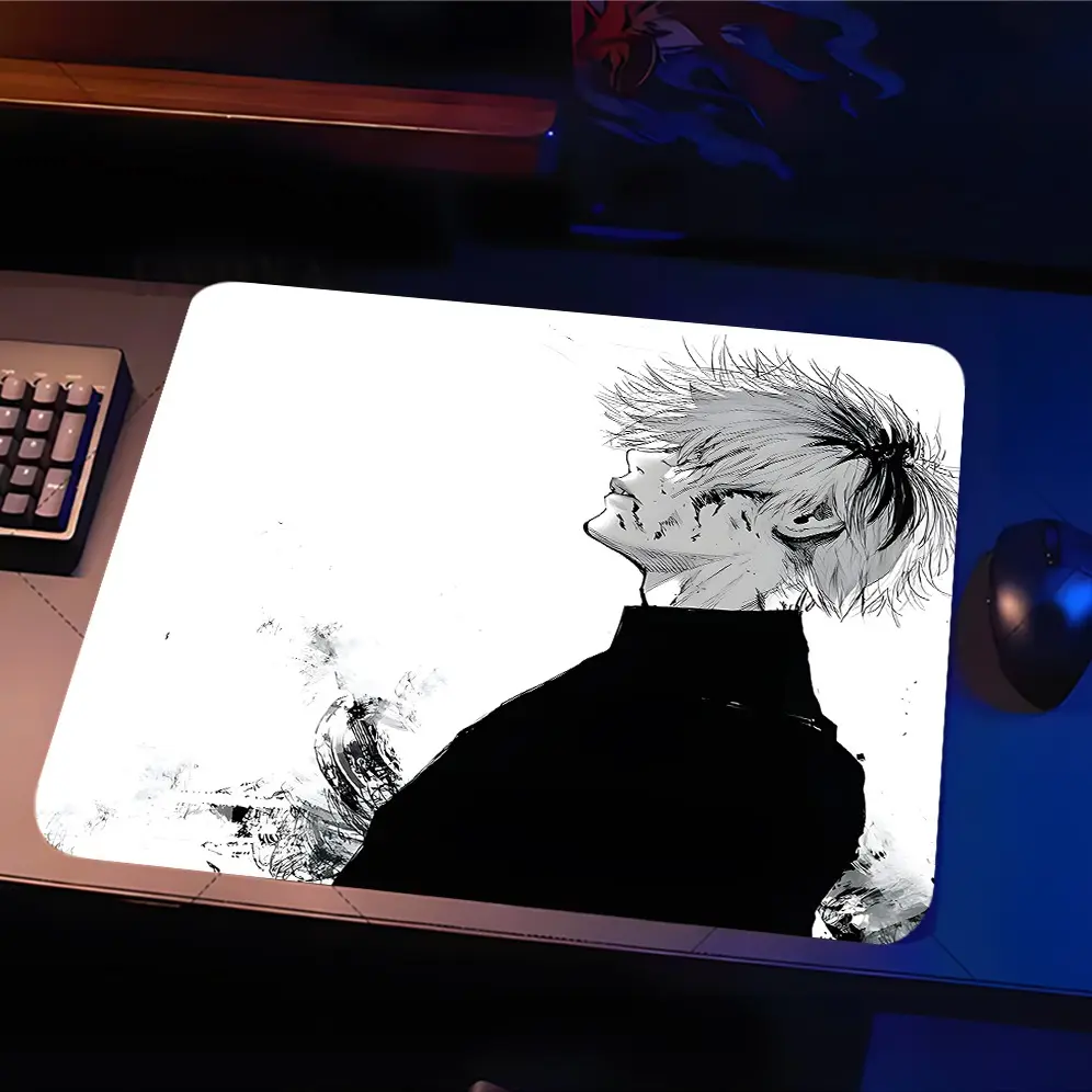 Black White  Ninja  Injured Large Gaming Glass Mouse Pad,High Quality Reinforced Glass, Aesthetic Waterproof Washable Smooth Hard Desk Mat, Smooth touch is a must-have for gamer,Reinforced and Upgraded Smooth for Gaming,Gift for Family, Anime Mousepad