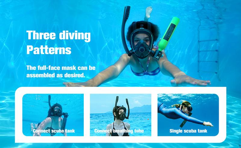 Mini scuba tank with Sub mask, 0.5L Diving Tank with Full face Mask Underwater Breath System Lung Tank DOT Certified Pony Bottle for Snorkeling,Suitable for various scenarios such as beach snorkeling and pool parties.